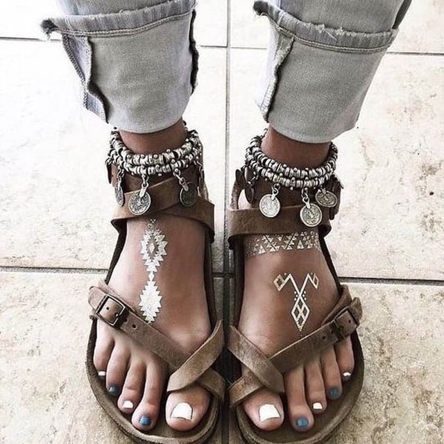 Sandalias romanas informales y cómodas con hebilla en el tobillo y correa en el tobillo para mujer Wmkox8yii shjk8370