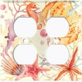 thumbnail image 2 of Metal Light Switch Wall Plate Outlet Cover (Ocean Star Fish Sea Shell Coral Reef Clam Beige - Double Duplex), 2 of 2