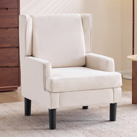 Bezseller Wingback Armchair with High Back, Upholstered Accent Chair for Living Room,Bedroom,Office,Beige
