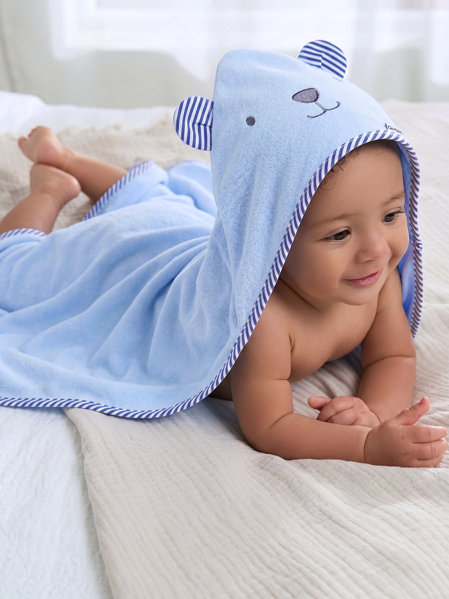 Gerber Baby Boy Blue Absorbent Hooded Towel, One Size
