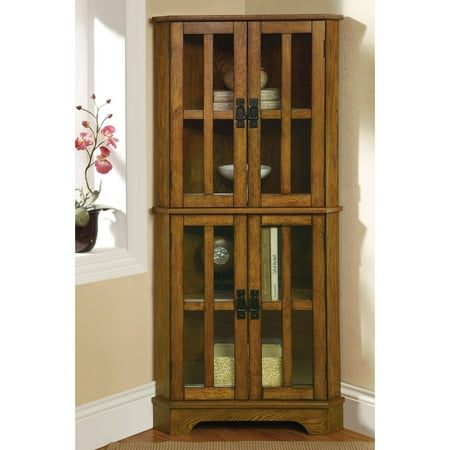- Coaster Company Curio Cabinet with Window Panel Styled Doors, Golden Brown