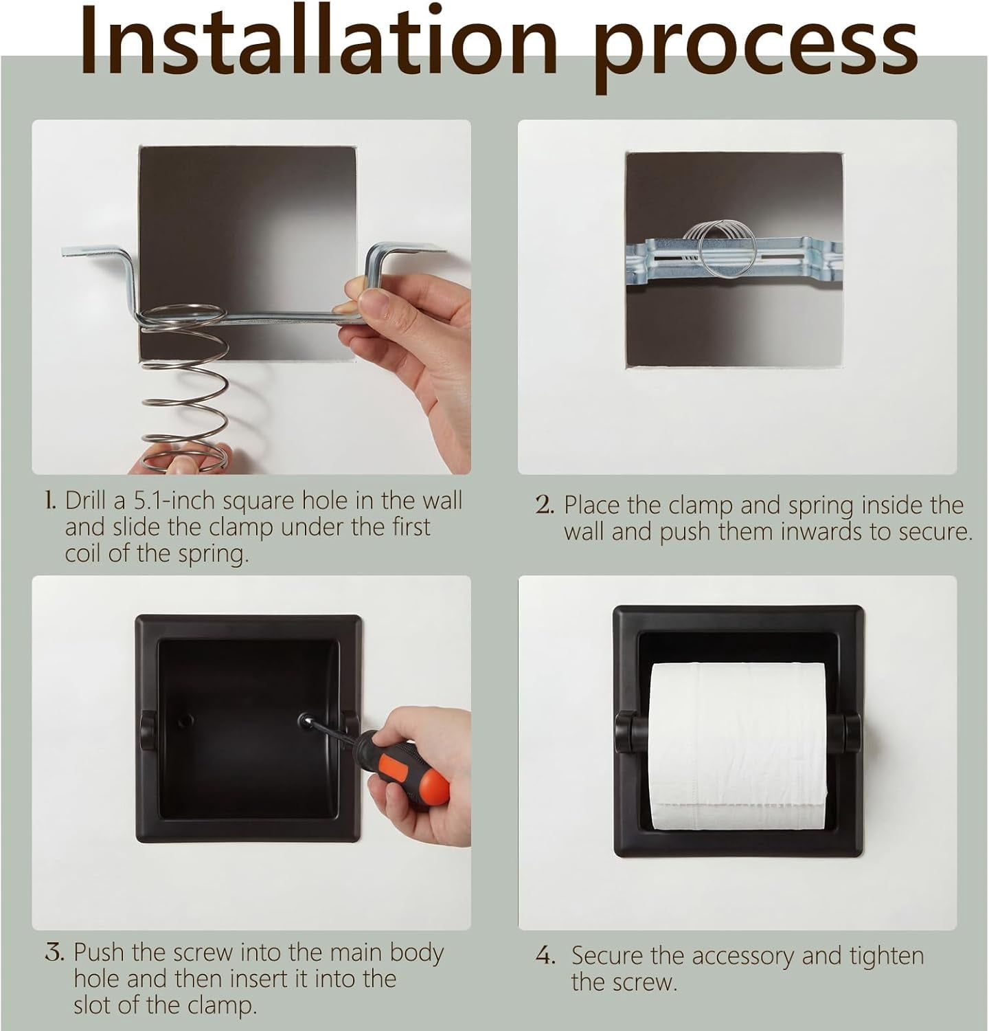 Matte Black Recessed Toilet Paper Holder and Towel Ring Pack, Stainless Steel Bathroom Hardware, Wall Mount Pivoting Toilet Paper Dispenser & Towel Roll Holder