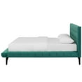 thumbnail image 4 of Contemporary Modern Urban Designer Bedroom Queen Size Platform Bed Frame, Velvet Fabric, Aqua Blue, 4 of 6