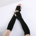 thumbnail image 4 of Dyfzdhu Women Arm Warmer Solid Knitted Soft Long Fingerless Gloves Mitten Black, 4 of 5