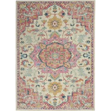 7â€™ x 10â€™ Ivory and Pink Medallion Area Rug