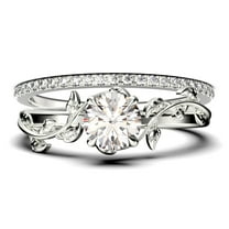 Vine Leaf Ring, Boho & hippie 1.50 Carat Round Cut Diamond Moissanite Engagement Ring, Wedding Ring in 10k Solid White Gold, Gift, Promise Ring For Her, Bridal Set, Matching Band