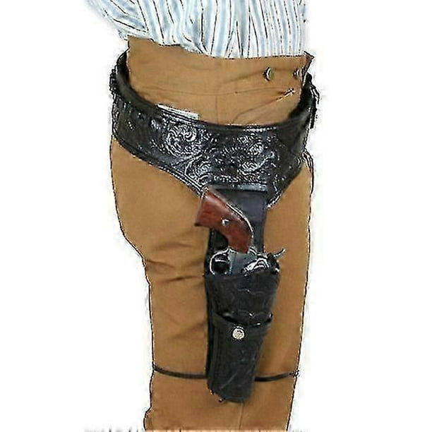 Western Leather Gun Holster for Revolver - Hand Tooled Cowboy Belt Pistol Holder Fits .22 .38/357 .44/45 Cal 3.5" to 6.5" Barrel