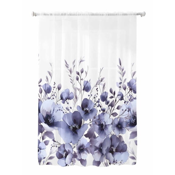 Sheer Curtains 63 Inch Length, Purple Blooms Floral Semi Sheer Curtains Light Filtering Window Treatment, Farmhouse Spring Flowers Botanical Privacy Voile Drapes for Living Room Bedroom 52x63 Inch