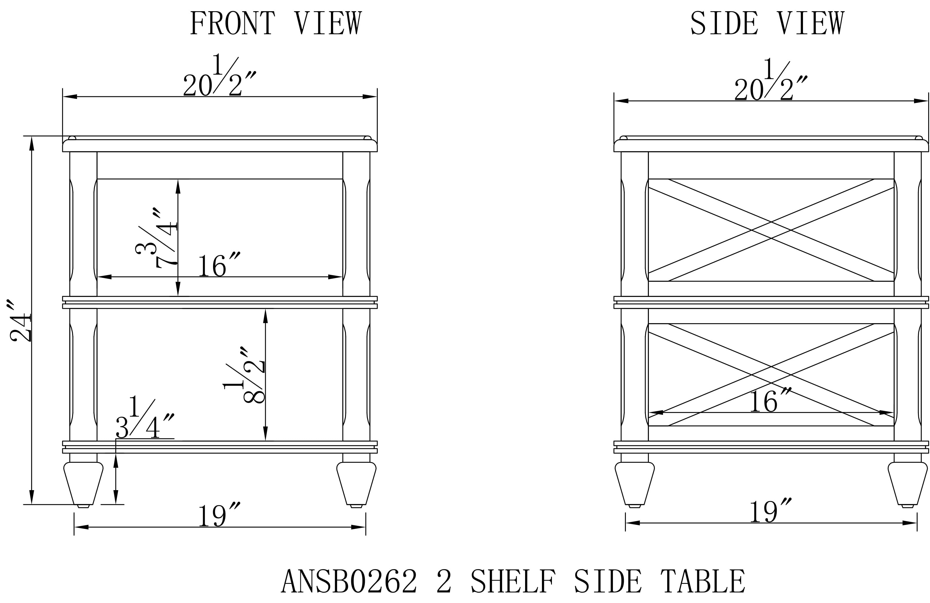 Alaterre Furniture Stockbridge 21" Square Wood End Table with Two Shelves