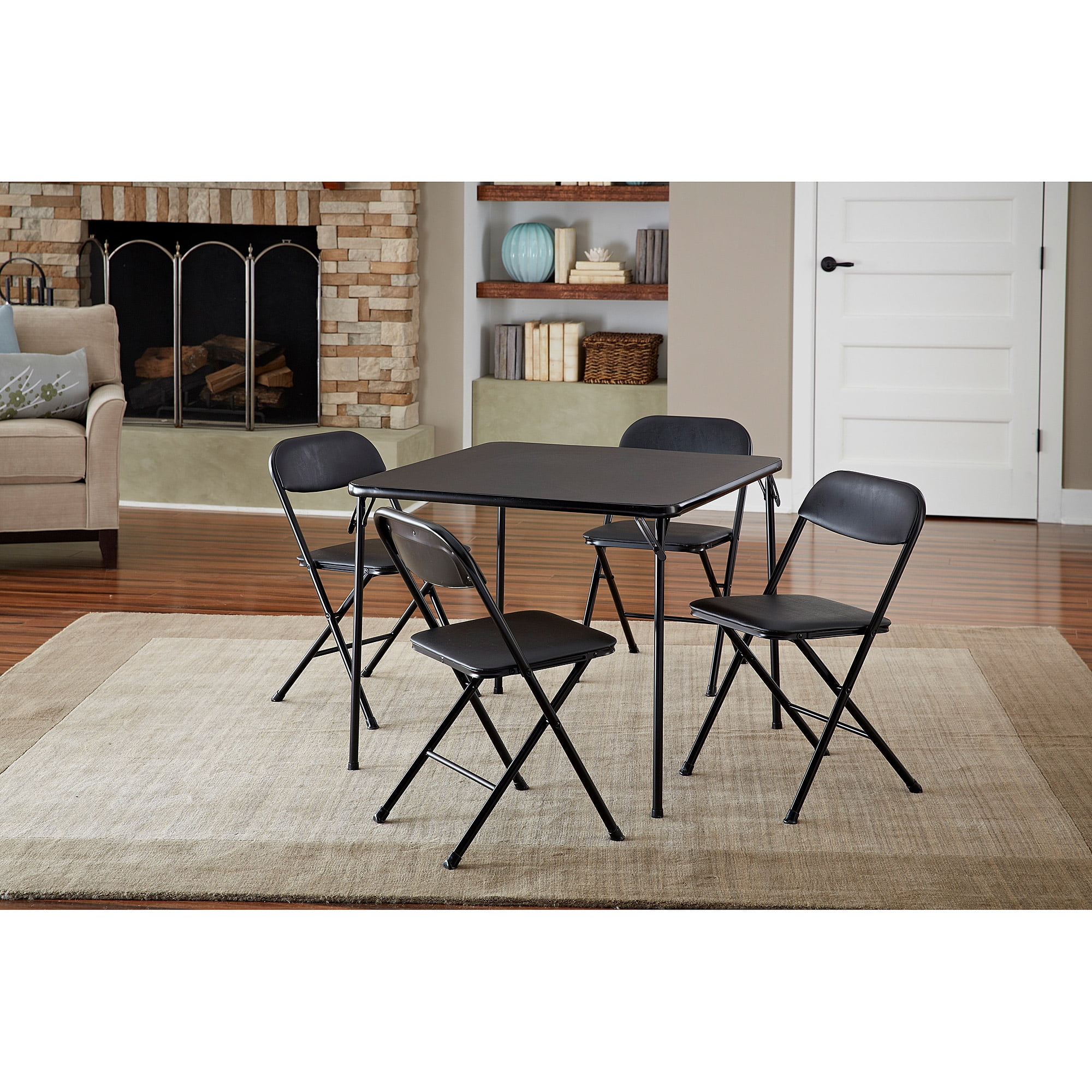 Conjunto De Mesa De Jantar Dobravel De 5 Mesa E 4 Cadeiras Preto