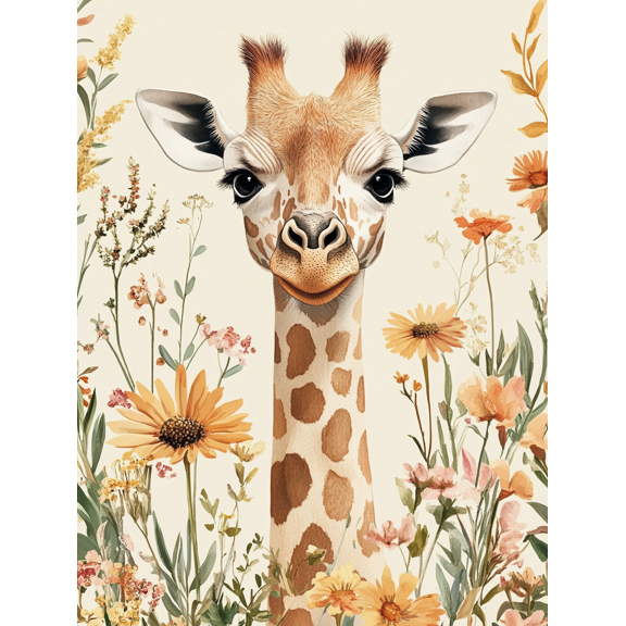 Cute Giraffe with Wildflowers Canvas Print/Wall Art， Perfect for Living Room， Bedroom， Nursery， Office， and Gallery Wall Decor.