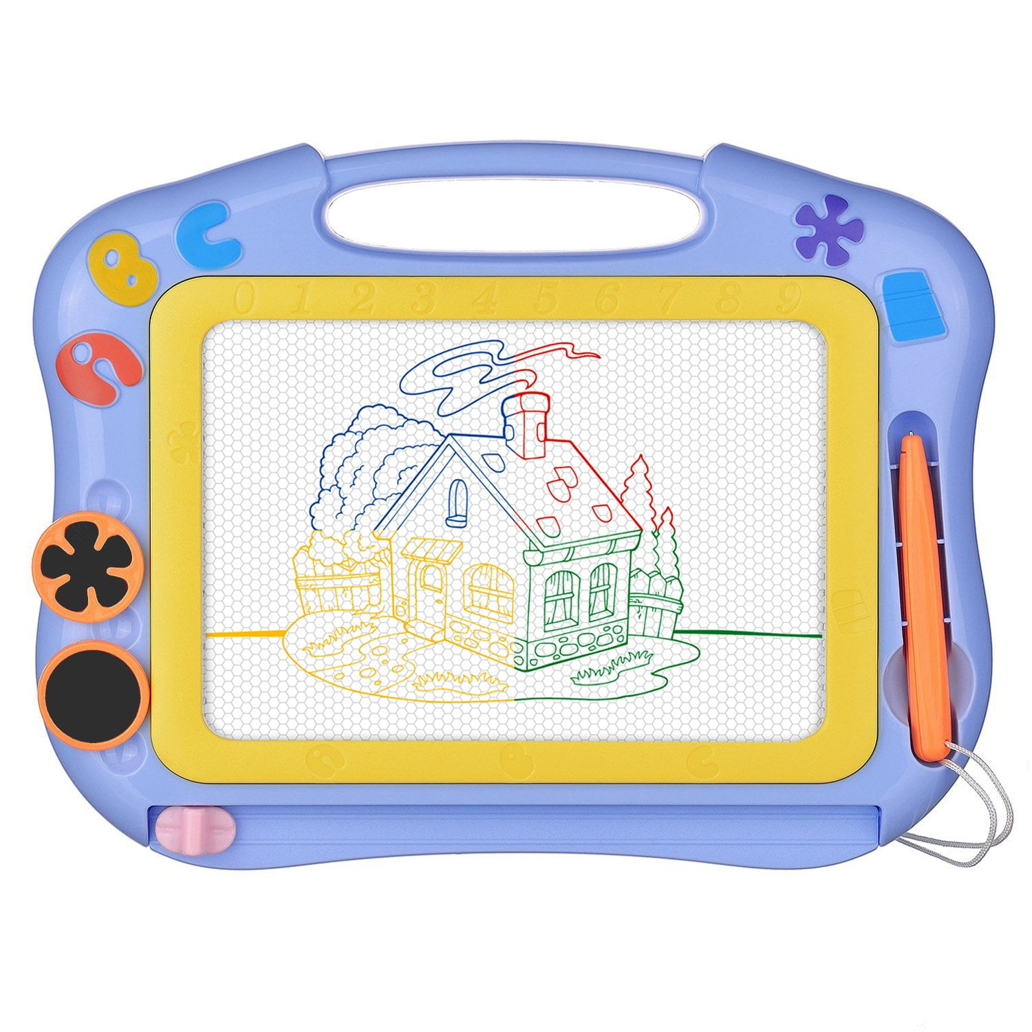 Odizli Magnetic Drawing Board Magna Scribble Doodle Sketch Pad Colorful Erasable Writing Painting Tablet Reusable Magic Draw Art Fun Education Developing Toy Gift with Stamps and Pen for Kids Blue