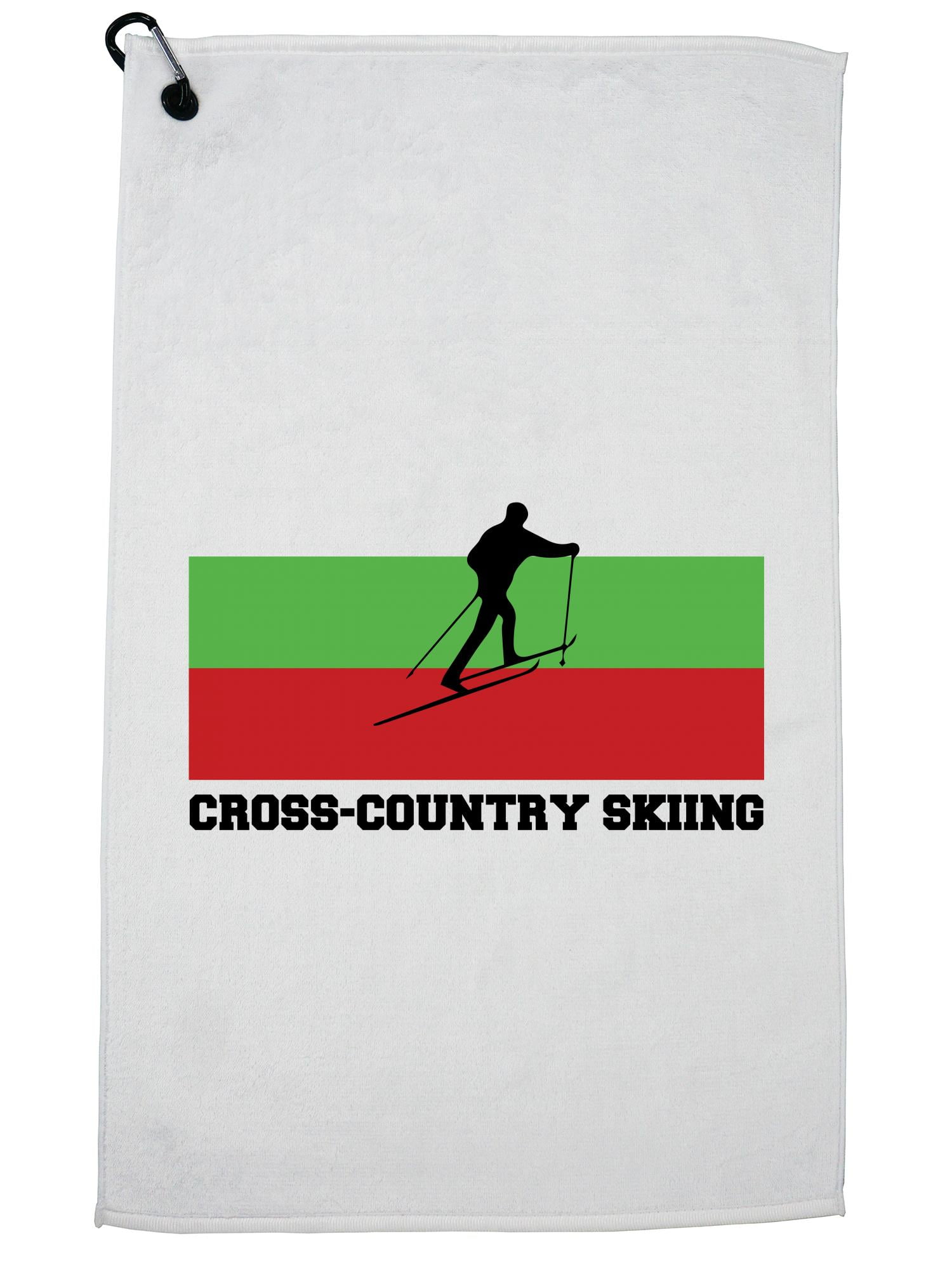 Bulgaria Olympic Cross-Country Skiing Flag Silhouette Golf Towel with Carabiner Clip by Hollywood Thread
