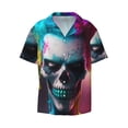 thumbnail image 2 of Lsque Modern Abstract Colorful Skull A print Men's Cuban Collar Short Sleeve Shirt Summer Beachwear Casual Button Down Fashionable Vacation Leisure Shirt-X-Large, 2 of 7