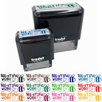 Bee-utiful Work Beautiful Bee Teacher Student School Self-Inking Rubber Stamp Ink Stamper - Blue Ink - Large 2-3/4 Inch