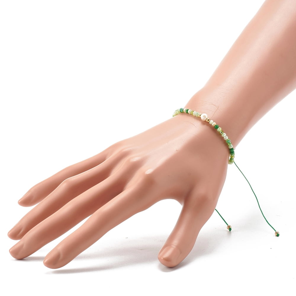 25pcs Nylon Thread Bead Bracelets with Electroplate Glass Beads Round Imitation Pearl Beads Green Inner Diameter: 2-3/8 inch(6.1~11cm)DIY