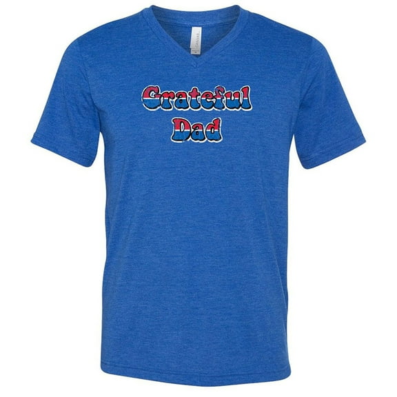 Mens Grateful Dad TriBlend V-neck Tee - Royal, Medium