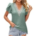 thumbnail image 2 of Njoeus Women's Summer Lace V-Neck Eyelet Tunic Tops Short Sleeve Tee Shirts Loose Casual Dressy Blouses S-XXL, 2 of 5