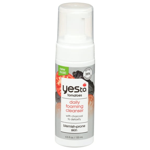 Yes To Tomatoes Daily Foaming Cleanser with Charcoal to Detoxify for Blemish Prone Skin, 4.5 oz