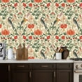 thumbnail image 2 of Farmhouse Peel and Stick Wallpaper Vintage Botanical Birds Red Flowers Arts Crafts Wall Mural 17.7in x 9.8ft Self Adhesive Removable Wall Paper Renter Friendly Wallpaper for Bedroom Cabinets, 2 of 8