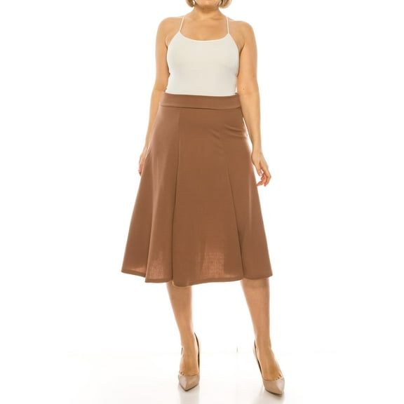 Women's Plus Size Classic Solid Flared Lightweight Midi A-line Skirt