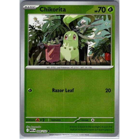 Collectible 2025 Mega Evolution Chikorita Reverse Holo 8/132 English Pokémon Card