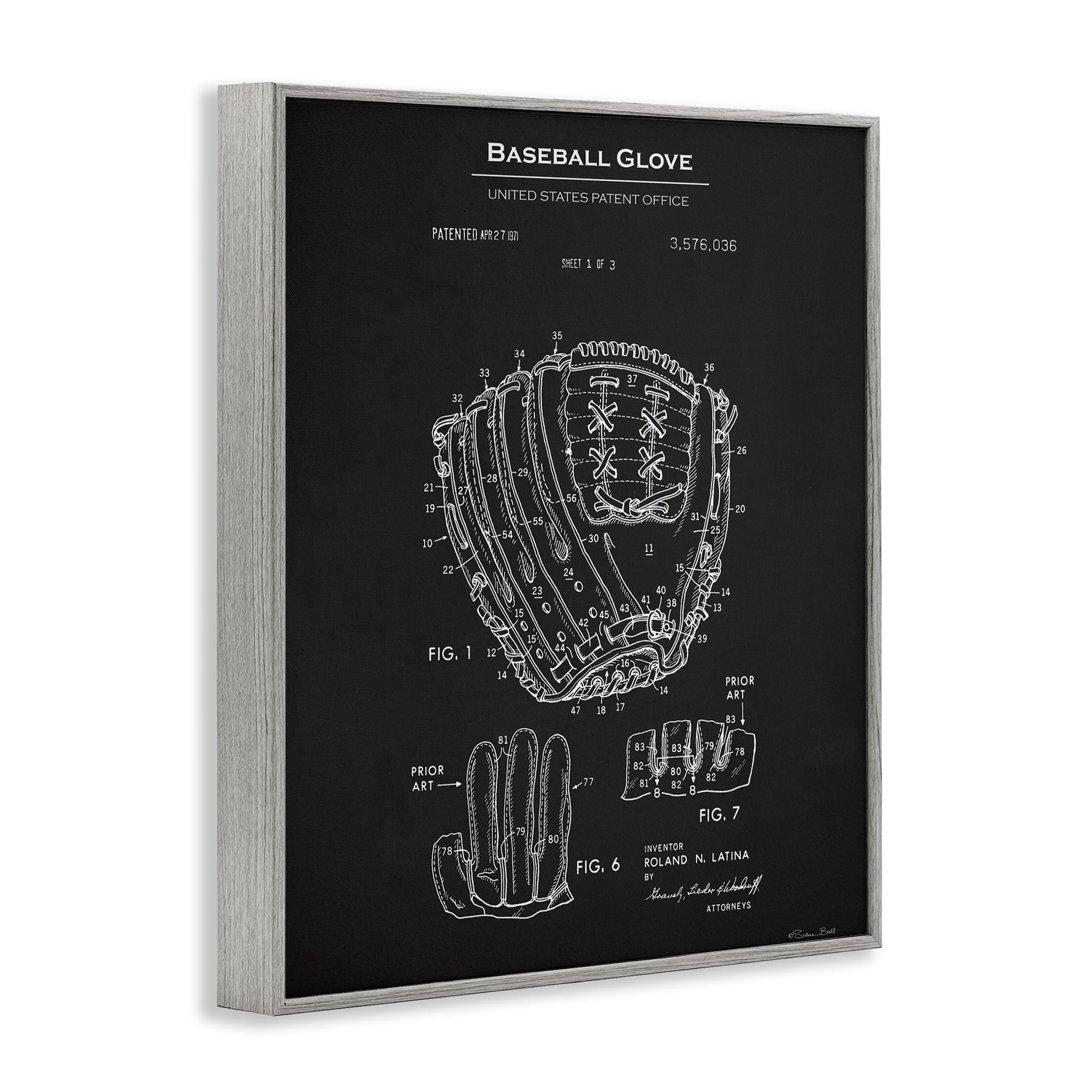 Stupell Industries Baseball Glove Blueprint Sports Painting Gray Framed Art Print Wall Art, 11 x 14