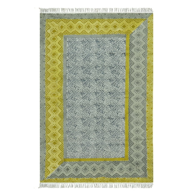 Casavani Handwoven Green Cotton Kitchen Area Mat Square Outdoor Rug Home Decor Kilim 12x12 feet
