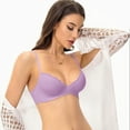 thumbnail image 2 of FUNUONY Women's Push Up Wireless Comfortable Padded Plunge No Underwire Everyday Bra Underwear Women Gathered Without Rims Thickened Bra Flat Chest Special Suit Lace Bra Purple 38, 2 of 3