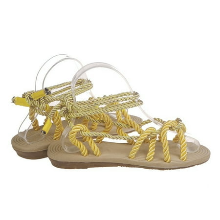 

Cathalem Sequin Sandals for Women Set Fashion Strap Beach Fabric Colorblock Flat Sandals Rhinestone Shoes for Women Flat Sandals Yellow 8