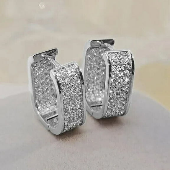 Pretty 14K White Gold Plated 2.00Ct Round Cut Lab Created Diamond Huggie Hoop Earrings