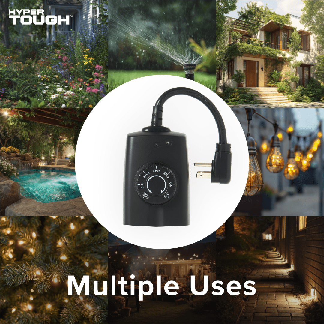 Hyper Tough Outdoor Grounded Dusk-to-Dawn Timer, 2 Heavy-Duty Outlets