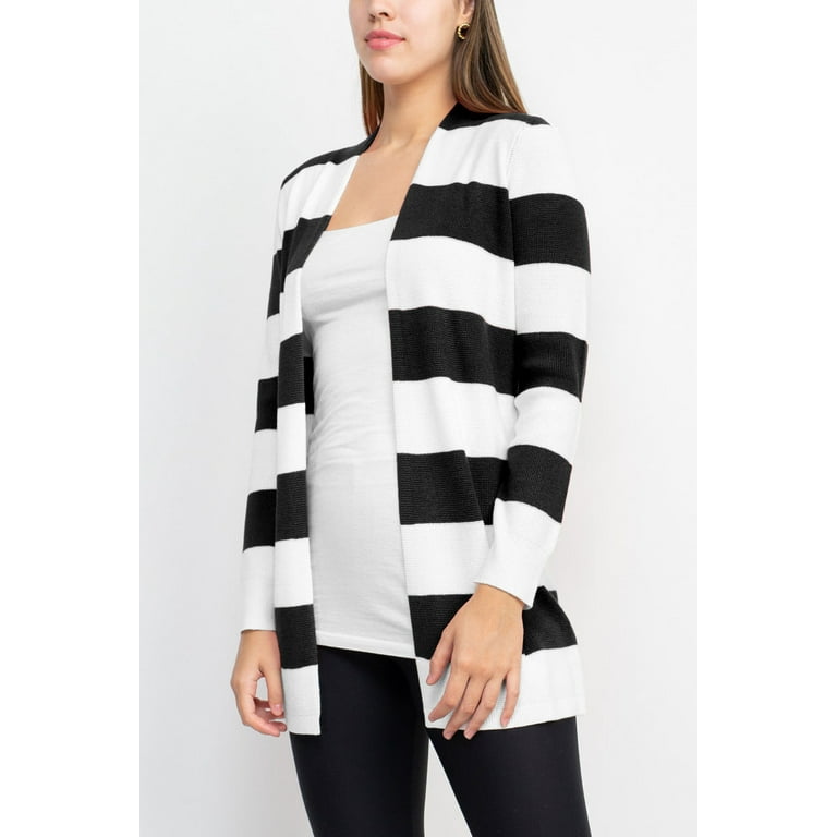 Cyrus Open Front Long Sleeve Stripe Pattern Knit Jacket BLACK WHITE S Walmart
