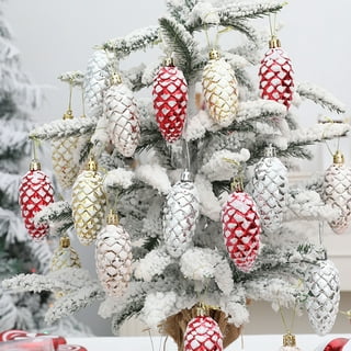 Casewin 18 Pieces Pine Cones for Christmas Tree White Christmas Pine Cones  Ornaments Pine Cones Decorations Frosted Mini Pine Cones Xmas Pinecones