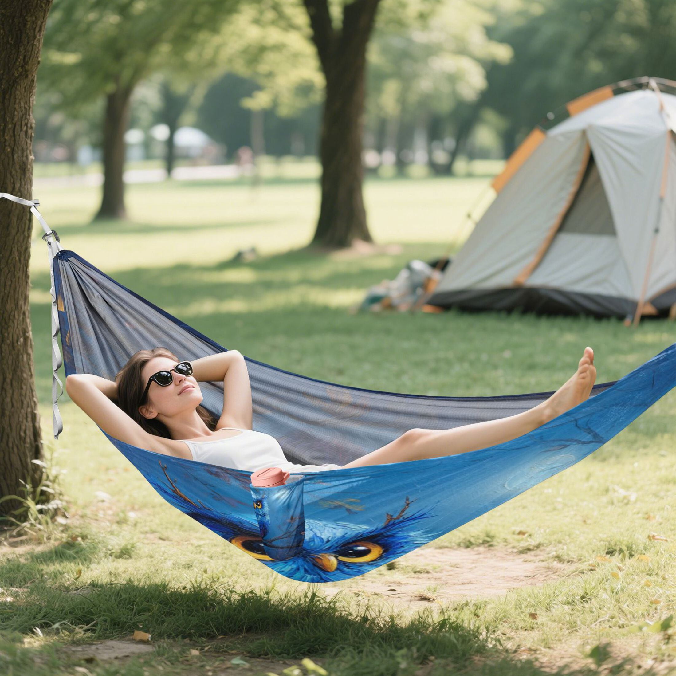 Hammock Camping Hammock Nylon Portable Hammock Travel Camping Hammock Blue Owl Antlers Perched