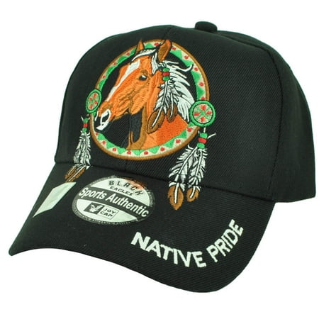 Handmade Native American Indian Horse - Native Indian American Pride Horse Freedom Adjustable Black Hat Cap Feathers
