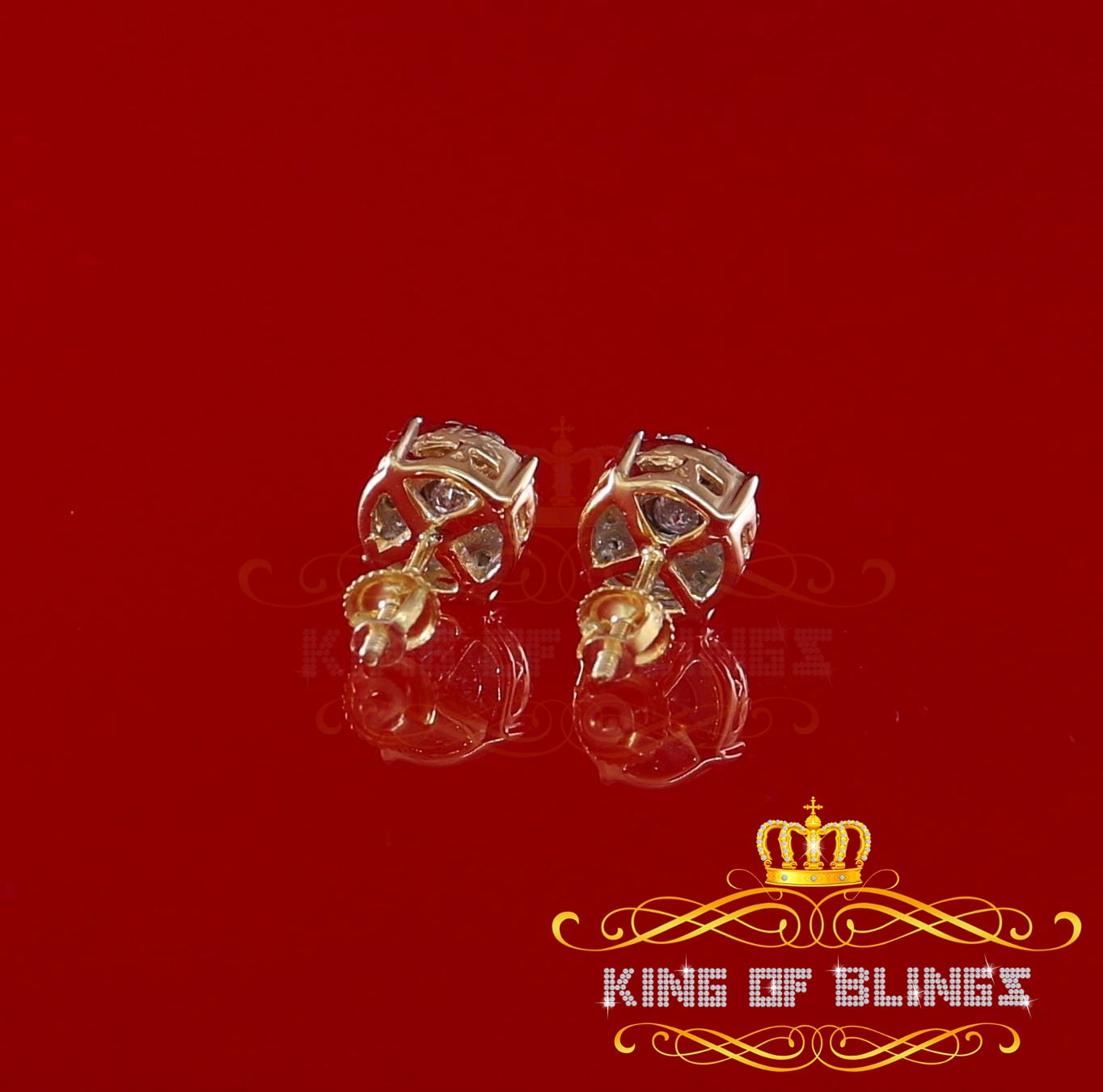 King of Bling's 10K Real Yellow Gold with 0.75CT Real Diamond Men's/Women's Stud Round Earrings