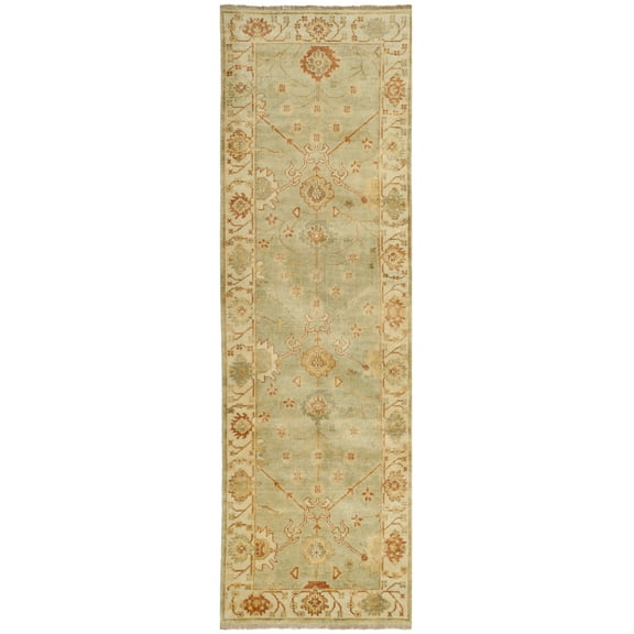 Oushak Dark Green/Light Green Runner Rug-Color:Dark Green/Light Green,Shape:Runner,Size:3' X 10'