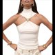 thumbnail image 1 of Tops Sin Mangas con Cuello Halter, Plisados y Torcidos para Mujer, Modernos, Ajustados, Sin Mangas, con Aberturas, para Discoteca Crema L, 1 of 10