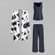 thumbnail image 4 of Pantalones Y Conjunto Superior para las Mujeres Pantalones de Piernas Anchas de Tres Piezas Que Coinciden Longline Duster Jacket Vestido de Cárdigan Floral Marino Sólido, 4 of 5