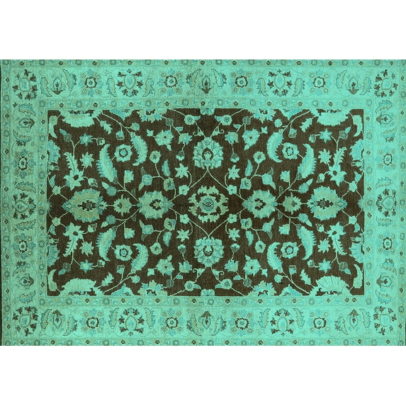 Ahgly Company Machine Washable Indoor Rectangle Oriental Turquoise Blue Industrial Area Rugs, 2' x 4'