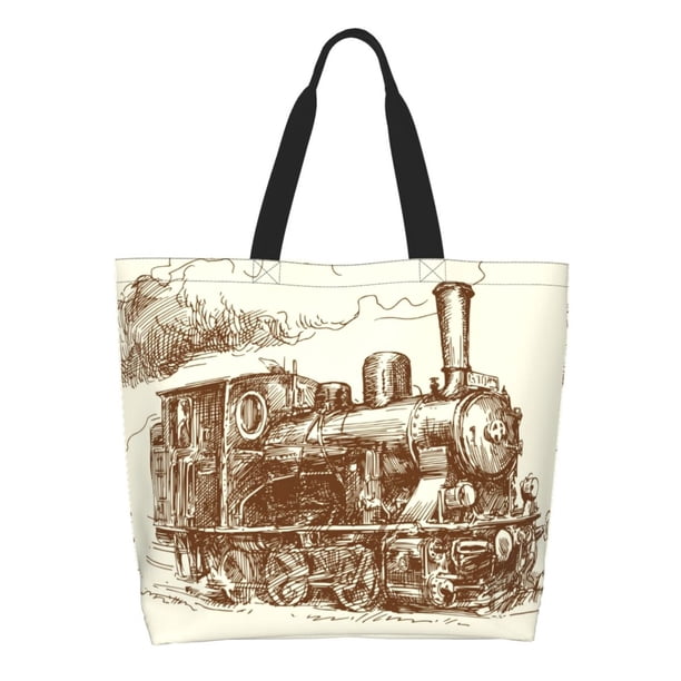 Fotbe Train Bolsa Tote Estética de Lona con Estampado para Mujer - Bolsa Reutilizable de Hombro Casual para Vacaciones, Compras, Trabajo y Gimnasio