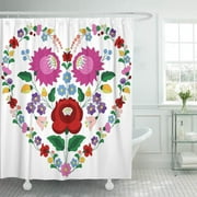 SUTTOM Colorful Heart Made Traditional Hungarian Pattern from Kalocsa Region Shower Curtain 60x72 inch