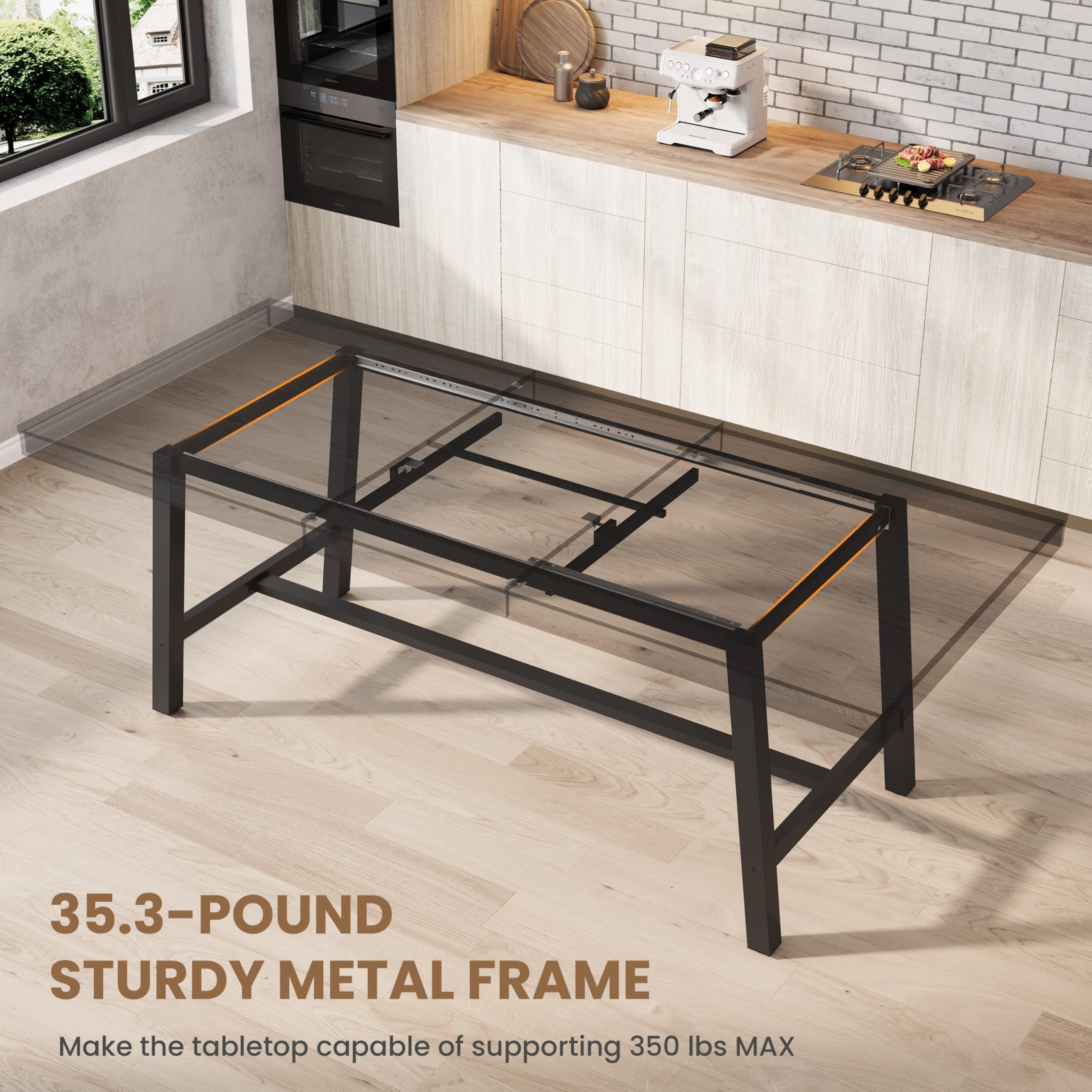 63"-83" Extendable Industrial Dining Table - Seats 6-8 - Expandable Rectangular Kitchen Table with Metal Frame for Parties-Black