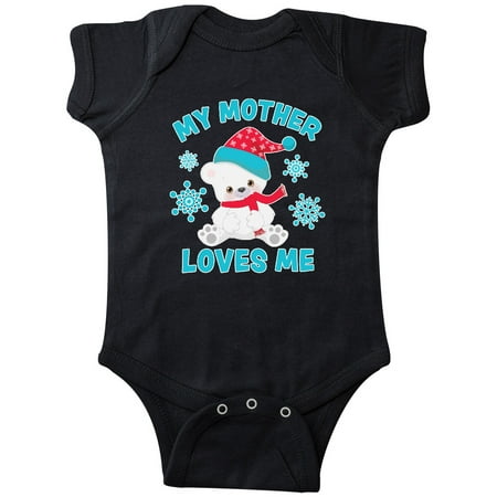 

Inktastic Polar Bear My Mother Loves Me in Santa Hat with Snowflakes Gift Baby Boy or Baby Girl Bodysuit