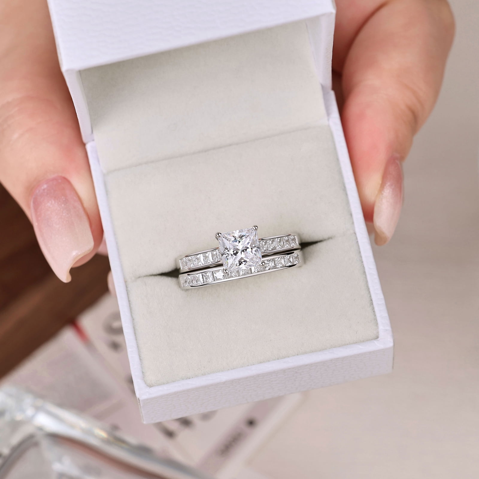 Newshe Jewellery 4 Ct Moissanite Wedding Rings for Women Promise Engagement Ring Sets VVS1 D Color Princess Size 10