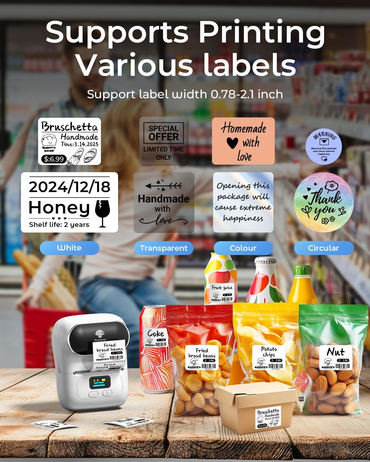 Phomemo ACPO110WH White Thermal Label Maker For Barcode Logo