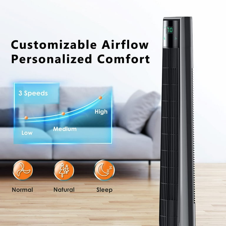 KONWIN Bladeless Oscillating Tower Fan 48 Inch with Remote 3 Modes u0026 3  Speeds, Black - Walmart.com