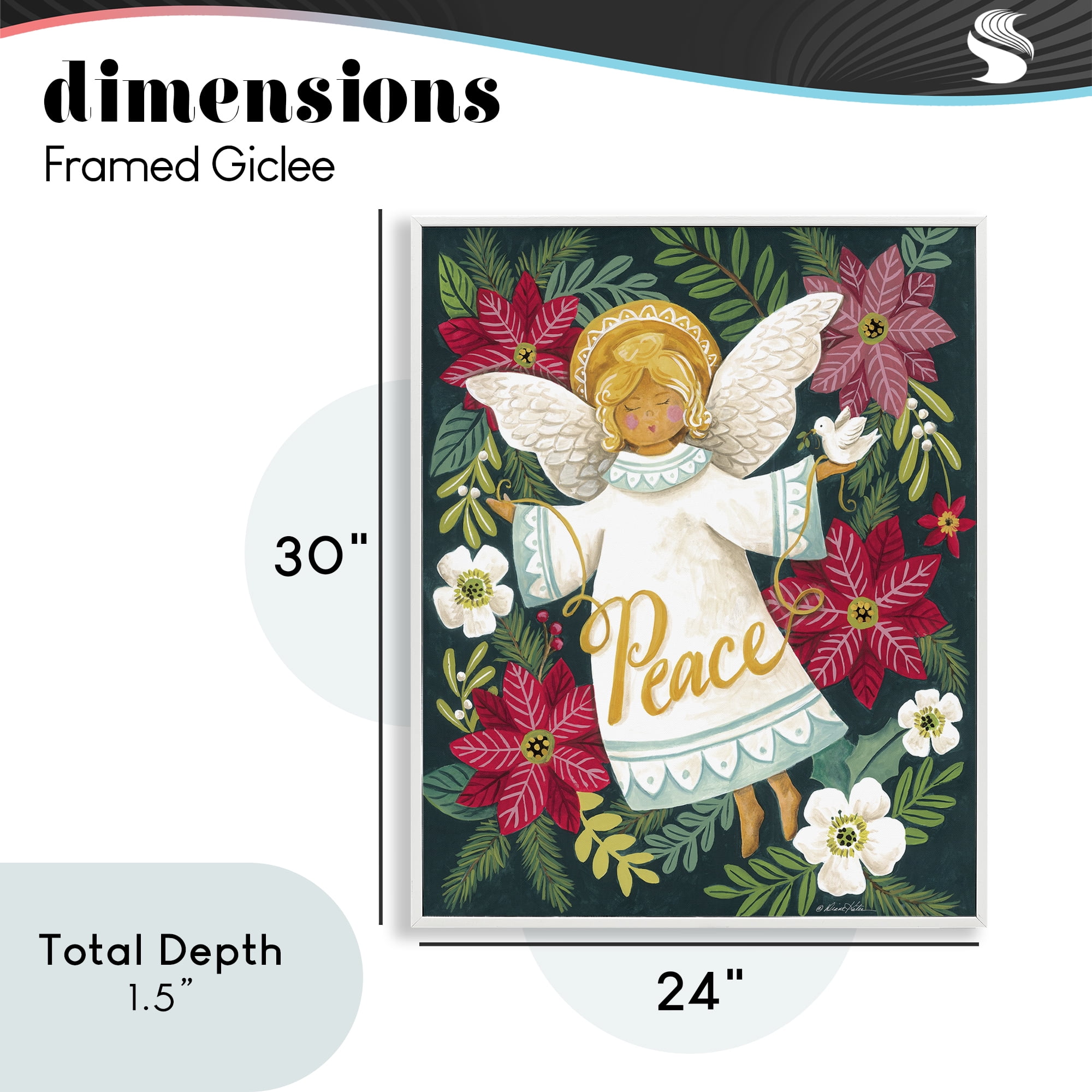 Angel with Peace & Botanicals White Framed Giclee Art, design by Diane Kater