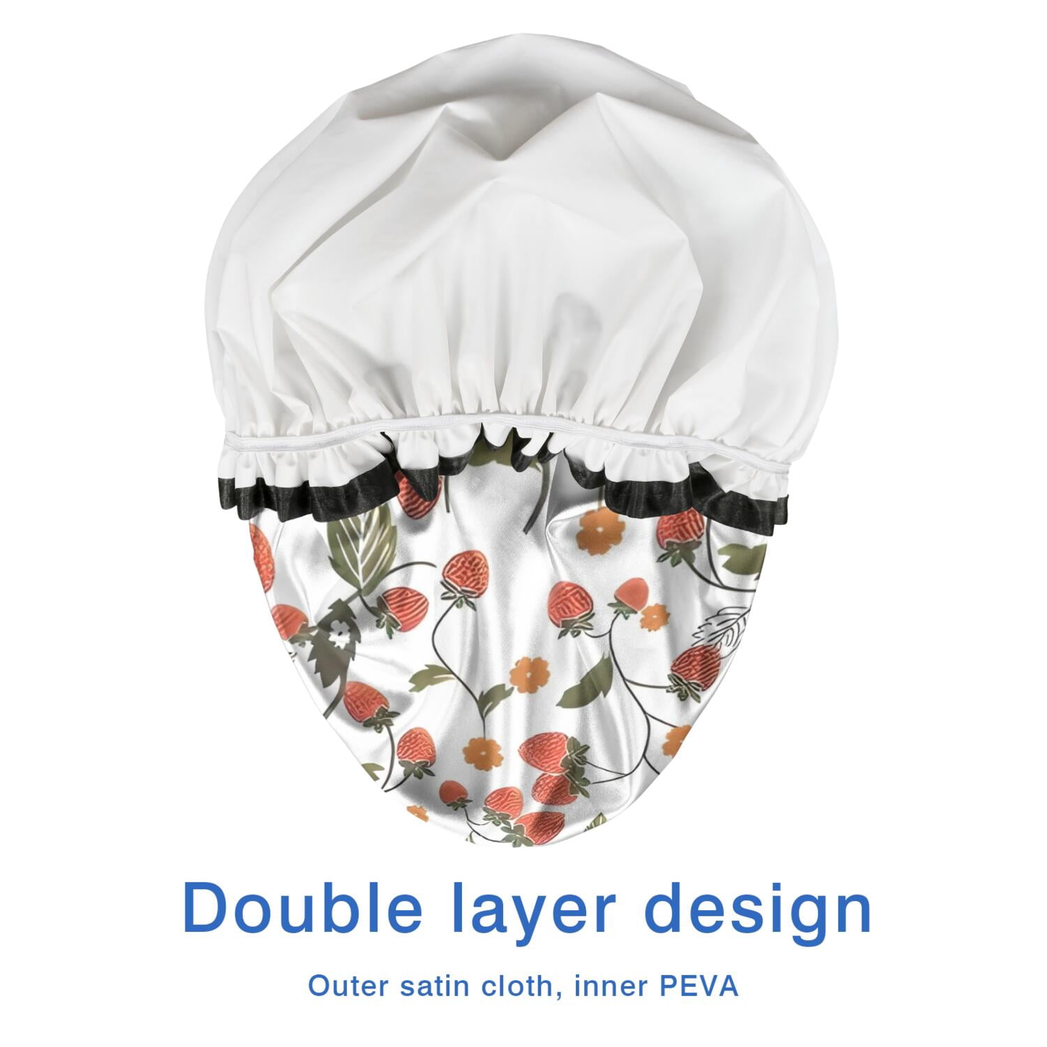 Shower Caps,Strawberry Plants Fruit Flower Leaf Waterproof Shower Cap for Women 4 Pieces,Double Reusable Hair Cover for Shower PEVA Elastic Stretch Hem